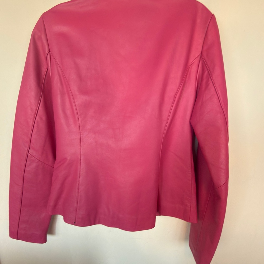 Neiman Marcus Pink Leather Jacket with Double Zipper Detail - Picture 7 of 7